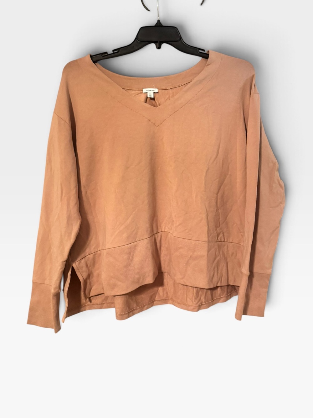 Cuyana check organic Pima cotton modal pink long sleeve pullover VNECK XL